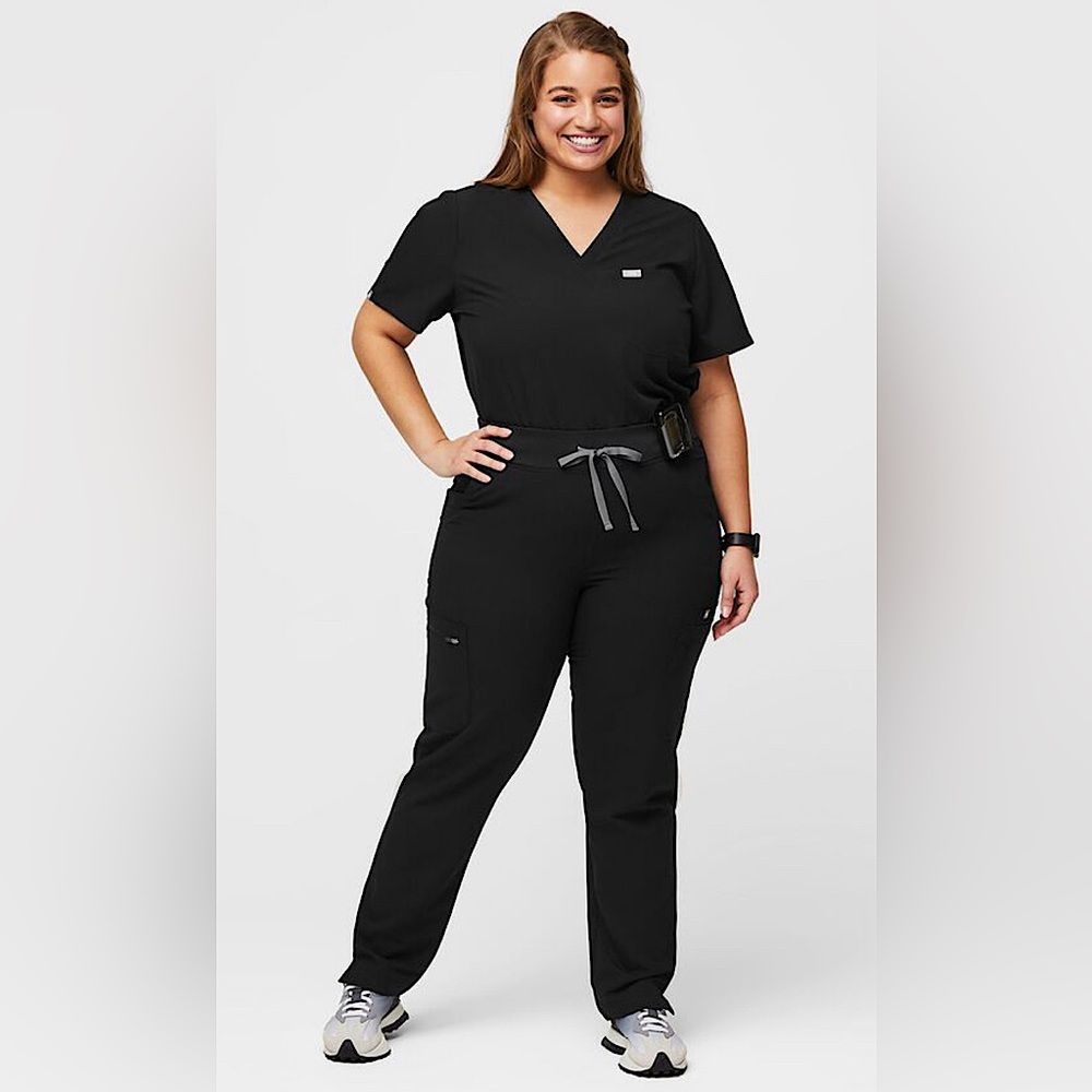 Figs - High Waisted Yola Skinny Scrub Pants - Black - 2XL